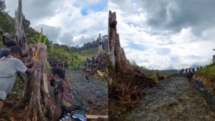 Anak-anak Papua Gotong Royong Demi Membuat Akses Jalan ke Sekolah